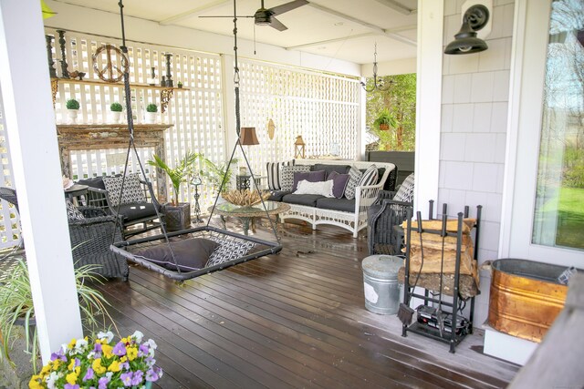 6 Rogers Dr, Stonington, CT 06355 - wooden terrace featuring a ceiling fan and outdoor lounge area