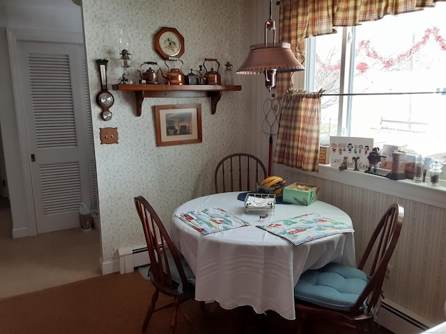 38 Somerset Dr, Manchester, CT 06040 - dining space with baseboard heating, wallpapered walls, and carpet