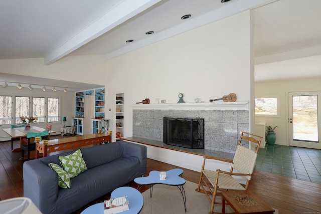 45 Wayside Ln, Redding, CT 06896 - living area with wood-type flooring and a tile fireplace