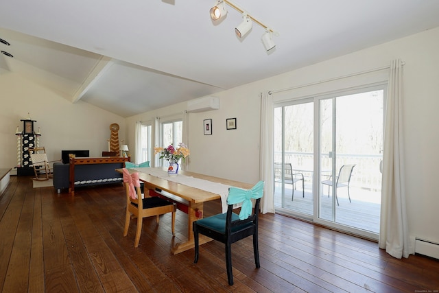 45 Wayside Ln, Redding, CT 06896 - dining area with a wall unit AC and dark wood-style flooring