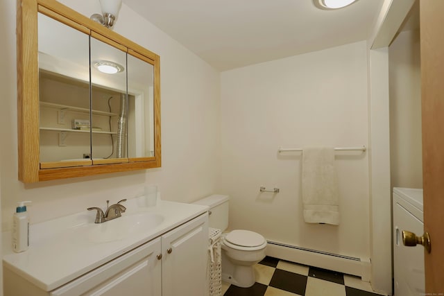 45 Wayside Ln, Redding, CT 06896 - bathroom with a baseboard radiator, tile patterned floors, toilet, and vanity