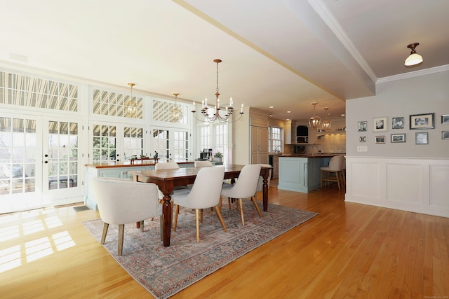 37 Giles Hill Rd, Redding, CT 06896 - dining space featuring an inviting chandelier, ornamental molding, french doors, and plenty of natural light