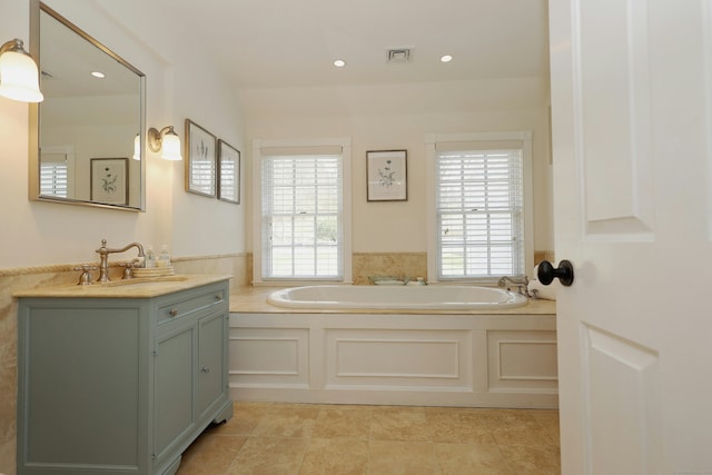 37 Giles Hill Rd, Redding, CT 06896 - full bathroom featuring vanity, a garden tub, recessed lighting, and visible vents