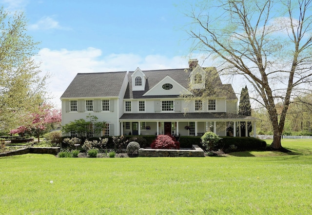 37 Giles Hill Rd, Redding, CT 06896 - colonial house featuring covered porch, a chimney, and a front lawn