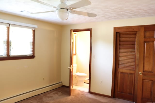 1 Sunrise Cir, Enfield, CT 06082 - unfurnished bedroom with a baseboard radiator, light carpet, a closet, baseboard heating, and connected bathroom
