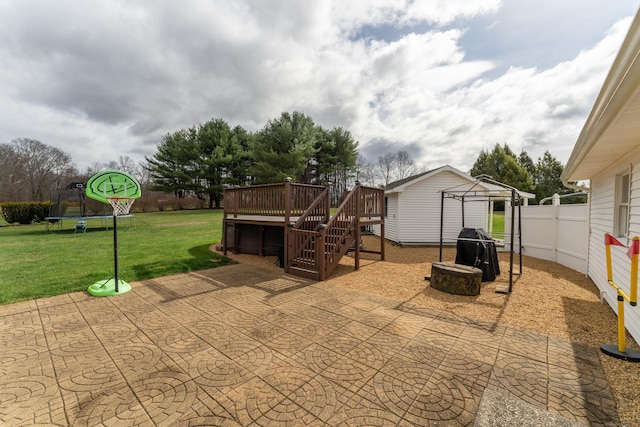 17 Old Hampton Rd, Canterbury, CT 06331 - view of patio with a trampoline, a deck, and stairs