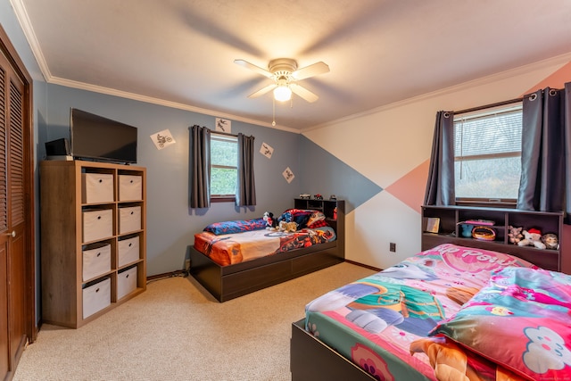 17 Old Hampton Rd, Canterbury, CT 06331 - carpeted bedroom with ornamental molding, a closet, and ceiling fan