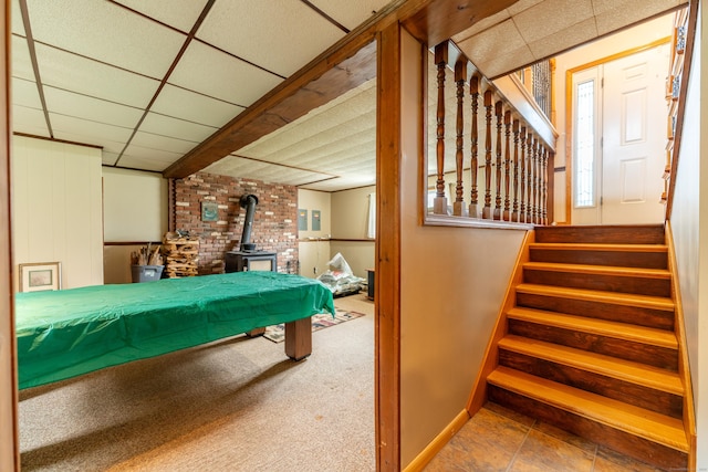17 Old Hampton Rd, Canterbury, CT 06331 - rec room featuring a wood stove and baseboards