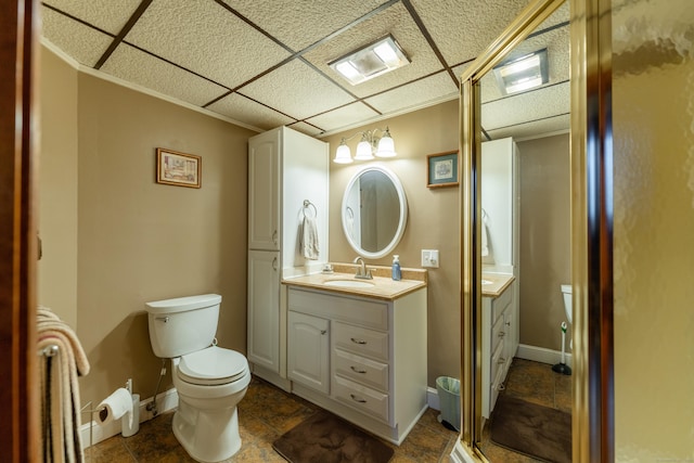 17 Old Hampton Rd, Canterbury, CT 06331 - bathroom with vanity, toilet, a paneled ceiling, and baseboards