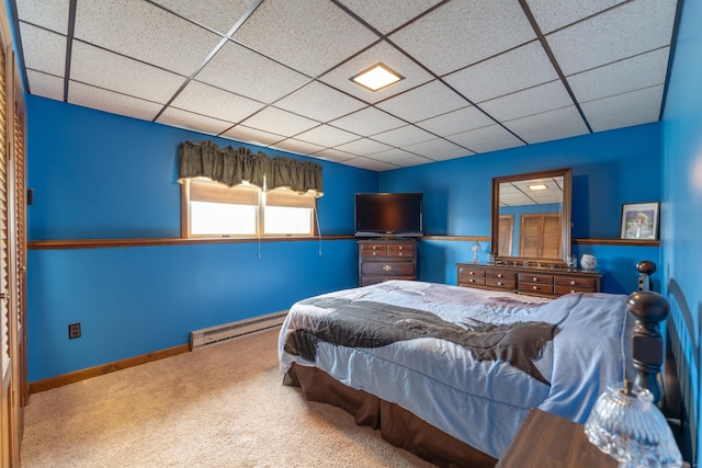 17 Old Hampton Rd, Canterbury, CT 06331 - bedroom featuring baseboard heating, carpet, a paneled ceiling, and baseboards