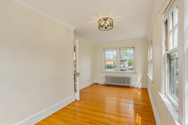 25 S Highland St, West Hartford, CT 06119 - spare room with radiator heating unit, crown molding, light wood-style flooring, and baseboards