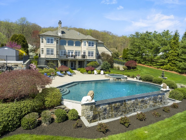 22 Nature Ln, Shelton, CT 06484 - view of swimming pool with stairway, a patio, and a pool with connected hot tub