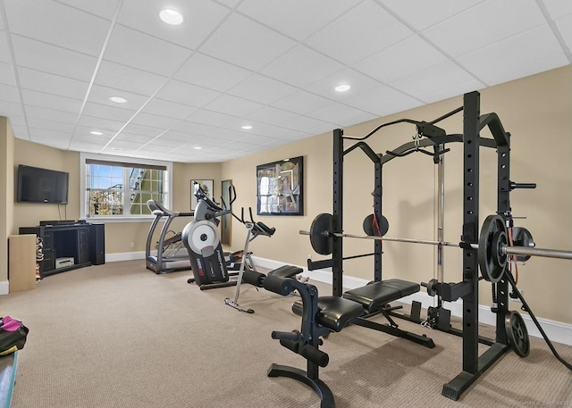 22 Nature Ln, Shelton, CT 06484 - exercise room with baseboards, recessed lighting, carpet, and a paneled ceiling