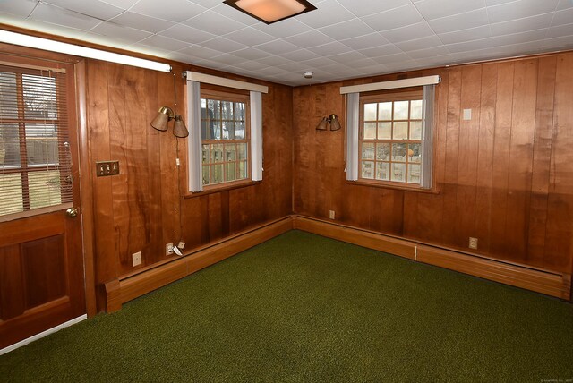 88 Milwood Rd, East Hartford, CT 06118 - carpeted empty room featuring a wealth of natural light and wood walls