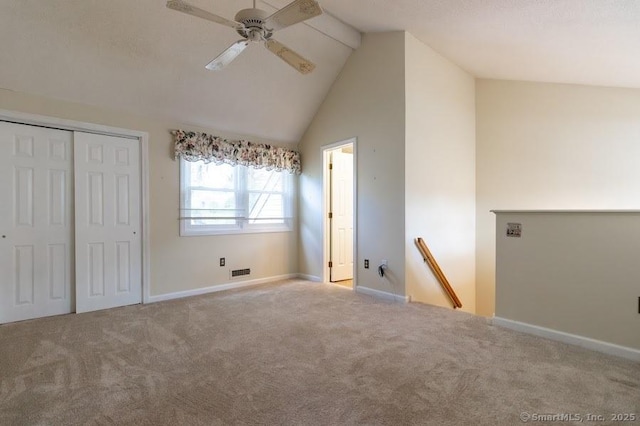 443 Lakeview Dr Unit 443, Southington, CT 06489 - unfurnished bedroom with carpet, baseboards, a ceiling fan, a closet, and beamed ceiling