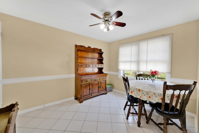 dining area featuring baseboards and ceiling fan