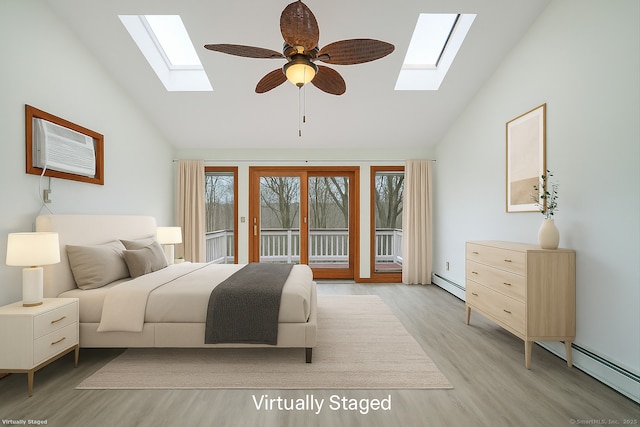 210 Founders Way, Stratford, CT 06614 - bedroom with a skylight, light wood-style flooring, a baseboard radiator, and access to exterior