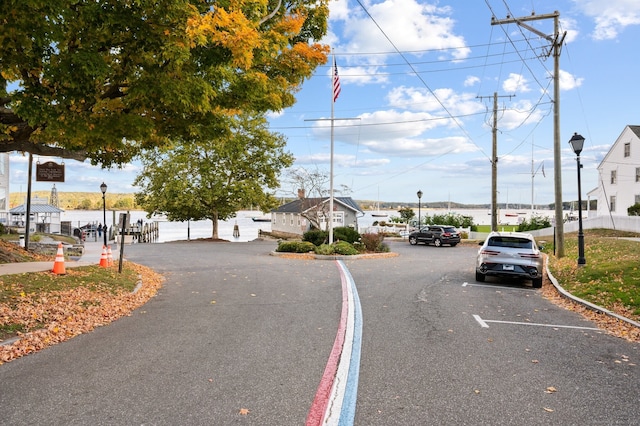 view of road featuring street lights