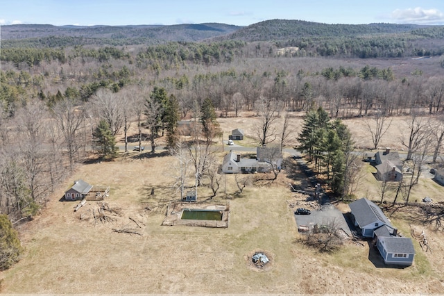bird's eye view with a view of trees and a mountain view