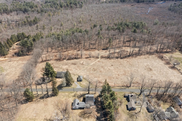 birds eye view of property featuring a rural view and a view of trees