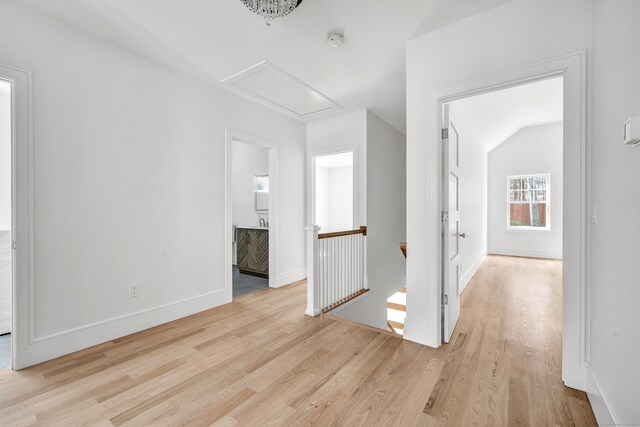 8 Fox Run, Monroe, CT 06468 - corridor with an upstairs landing, light wood-type flooring, and baseboards