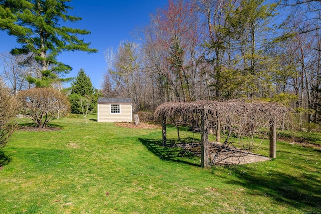 view of yard featuring an outbuilding