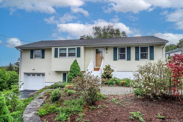 view of front facade with entry steps, a garage, and driveway