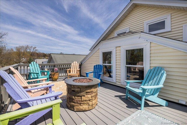 38 Elaine Rd, Milford, CT 06460 - deck featuring an outdoor fire pit