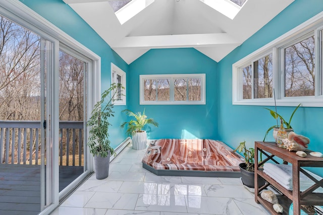 190 Thoreau Dr, Shelton, CT 06484 - sunroom / solarium featuring a baseboard radiator and a skylight
