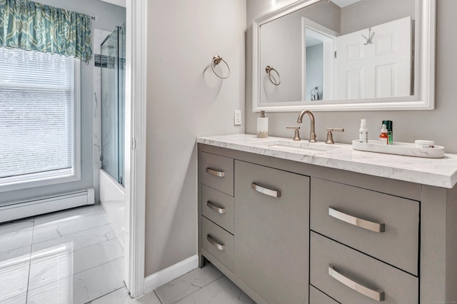 190 Thoreau Dr, Shelton, CT 06484 - full bathroom featuring marble finish floor, baseboards, vanity, and a wealth of natural light