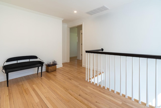 148 W Hills Rd, New Canaan, CT 06840 - hall with crown molding, light wood finished floors, baseboards, and recessed lighting