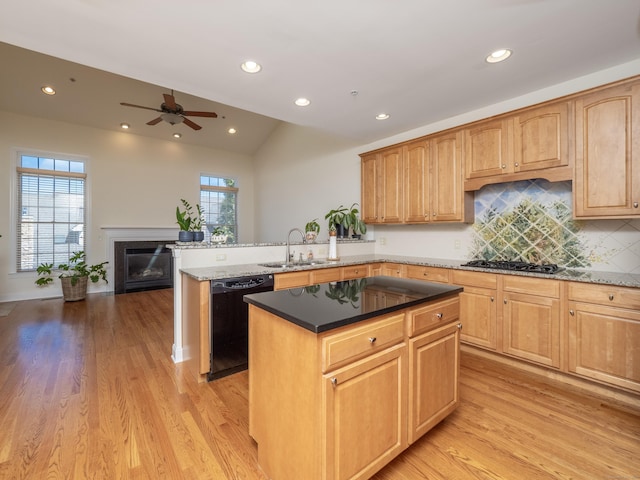 kitchen with a sink, recessed lighting, dishwasher, and stainless steel gas stovetop