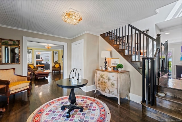 101 N Main St, Essex, CT 06426 - entryway with baseboards, hardwood / wood-style flooring, stairs, and crown molding