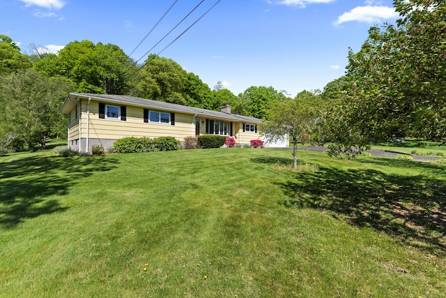 246 Sea Hill Rd, North Branford, CT 06471 - ranch-style house featuring a chimney and a front yard