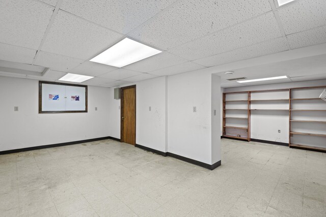 246 Sea Hill Rd, North Branford, CT 06471 - finished below grade area featuring a paneled ceiling, light flooring, and baseboards