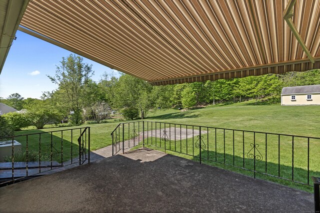 246 Sea Hill Rd, North Branford, CT 06471 - view of patio with an outbuilding, view of scattered trees, and cooling unit