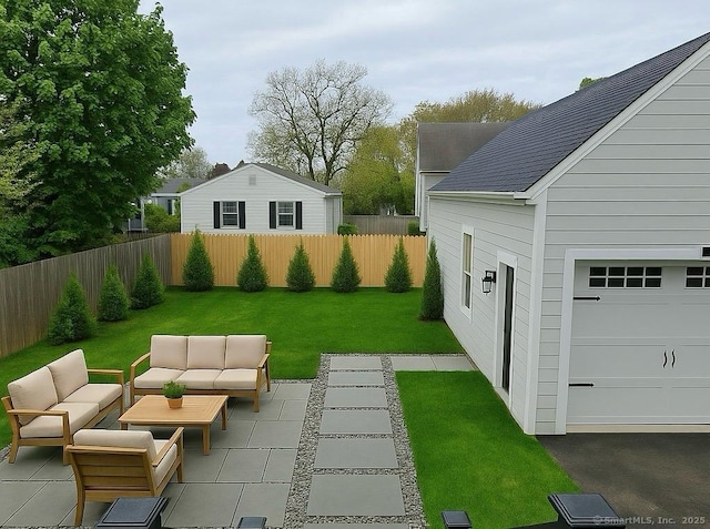 view of yard with an outdoor hangout area and a patio
