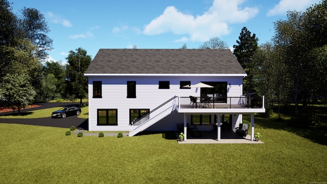 4 Old Neversink Rd, Danbury, CT 06811 - back of house with stairway, a lawn, a wooden deck, and a patio area
