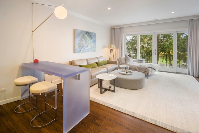 2 Mead St Unit 20, New Canaan, CT 06840 - living room with wood finished floors, recessed lighting, and ornamental molding