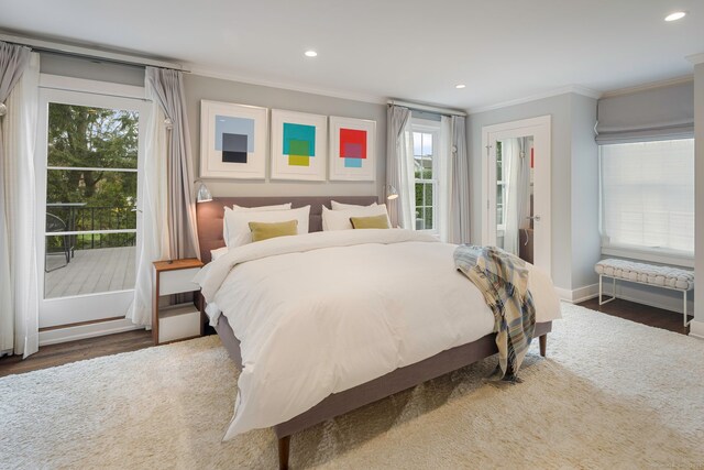2 Mead St Unit 20, New Canaan, CT 06840 - bedroom with ornamental molding, wood finished floors, recessed lighting, and baseboards