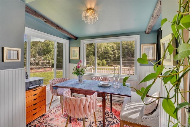 538 Winthrop Rd Unit 5, Deep River, CT 06417 - dining room featuring beamed ceiling and a chandelier