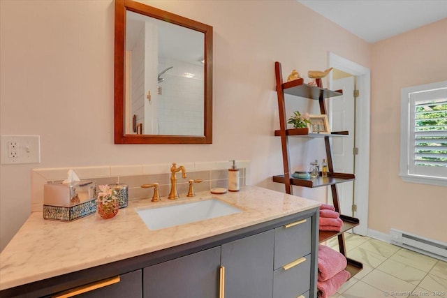 538 Winthrop Rd Unit 5, Deep River, CT 06417 - bathroom with vanity, a baseboard heating unit, and tiled shower