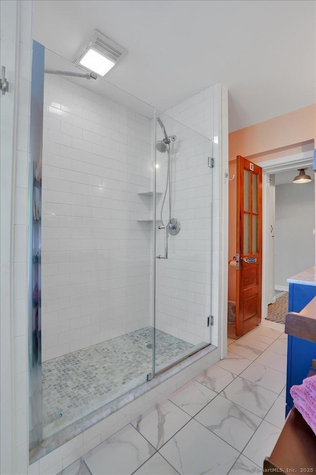 538 Winthrop Rd Unit 5, Deep River, CT 06417 - full bathroom featuring a stall shower and marble finish flooring