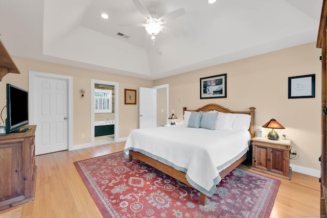 bedroom featuring recessed lighting, baseboards, light wood finished floors, and visible vents