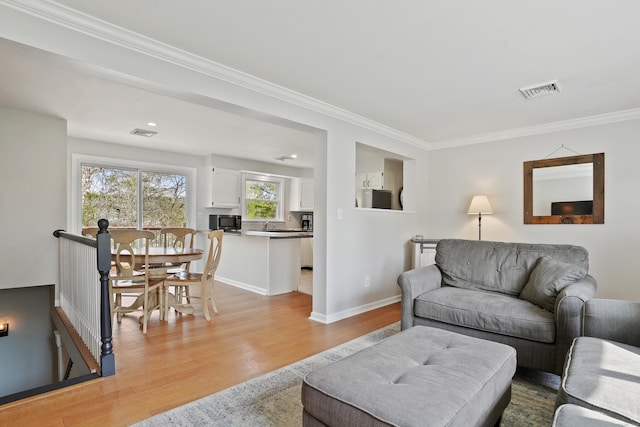 2 Goodhill Rd, New Milford, CT 06776 - living area with visible vents, ornamental molding, and light wood finished floors
