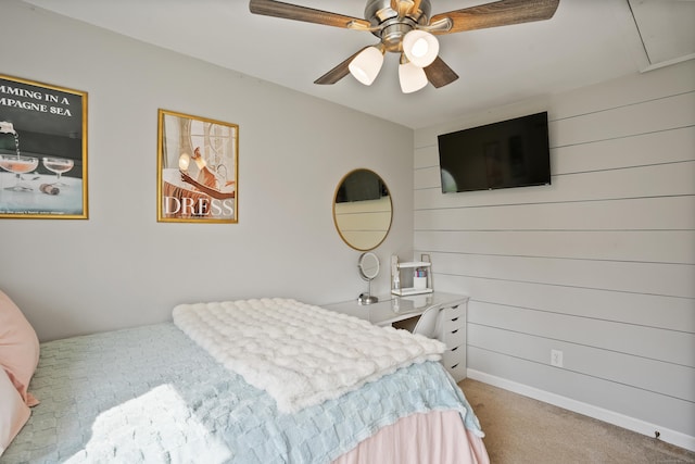 2 Goodhill Rd, New Milford, CT 06776 - carpeted bedroom with wooden walls, ceiling fan, and baseboards