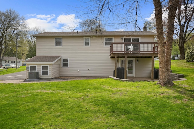 2 Goodhill Rd, New Milford, CT 06776 - rear view of house with a deck, a yard, central AC, and a chimney