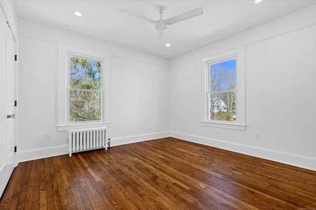 34 Power House Rd, Montville, CT 06382 - empty room with radiator, recessed lighting, wood finished floors, baseboards, and ceiling fan