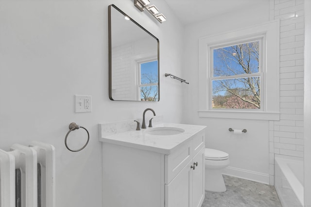 34 Power House Rd, Montville, CT 06382 - bathroom featuring toilet, radiator, a tub to relax in, a shower, and vanity
