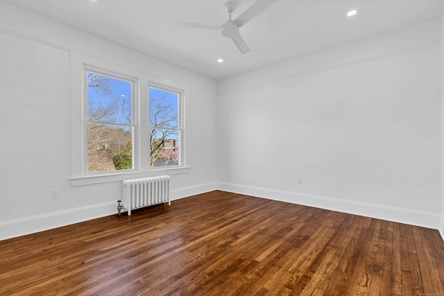 34 Power House Rd, Montville, CT 06382 - spare room featuring a ceiling fan, dark wood-style flooring, radiator heating unit, and baseboards